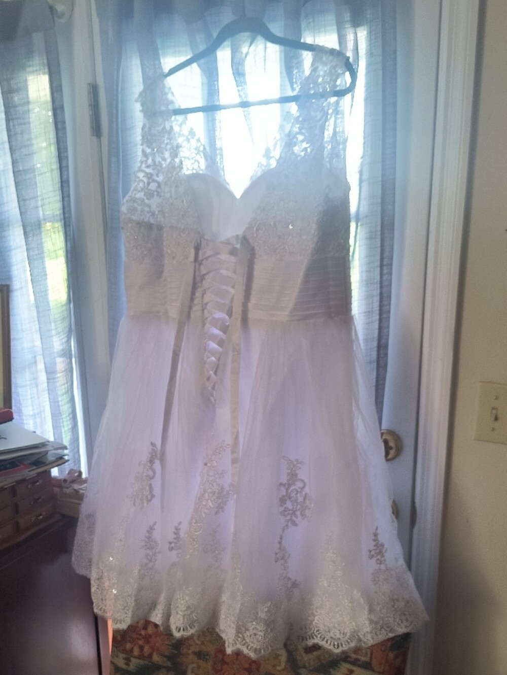 NEW White Lace Embellished Knee Length Bridal Dress - Picture 2 of 10